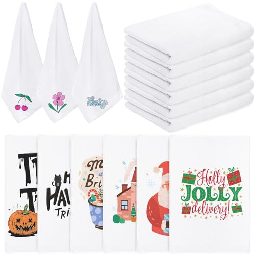 WUWEOT 15 Pack Sublimation Blank Towels, 40 x 60 cm DIY Microfiber Kitchen Towels, White Soft Bathroom Towels, Easy to Clean Multi Purpose Dish Towels for Cleaning and Decoration