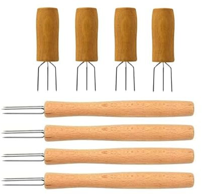 Kellegour 8 x Potato Fork, Wooden Corn Cob Holder, Corn on the Cob Skewers, Jacket Potato Fork with 3 Prongs, Jacket Potato Fork, for Corn, Jacket Potatoes, BBQ, Camping, Picnics, Parties, Home