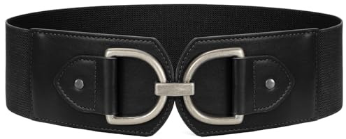 Waist Wow Damen Breite Gürtel für kleider Mode Elastischer Taillengürtel Damen Stretchgürtel Hüftgürtel mit Goldene Schnalle, Schwarz(silberne schnalle), Fit Taillengröße 71cm-80cm