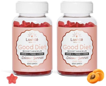 Lashilé Beauty - Complément Alimentaire - Coupe-Faim Puissant & Contrôle de l’Appétit - Good Diet Vitamines - Made in France - Caroube, Chrome, L-Tyrosine - Cure 2 Mois 120 Gummies