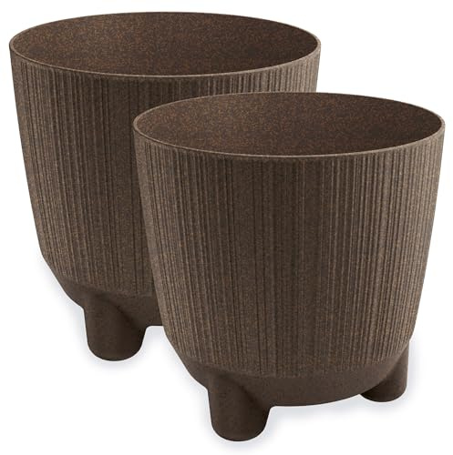 PECZEKO Blomkruka matta, planteringskruka med ben, dekorativ kruka för, stora och små växter, set om 2 blomkrukor, blomkruka örtkruka (2-pack) brun, ø 20 cm