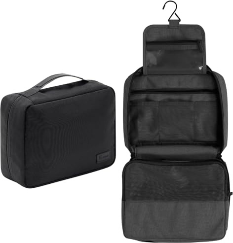 REPT Nuovo tessuto Beauty Case da Viaggio, Borsa da toilette da viaggio per Donna Uomo,impermeabile Beauty Case con Gancio per Appendere per Organizzare Oggetti Personali Accessori-Black