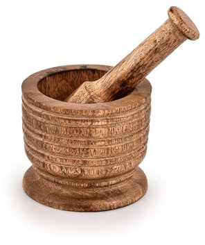Indus Lifespace Mortier et pilon en bois de manguier - Bol manuel Kharal - 10,2 x 7,6 cm - Pilon - 14 cm)