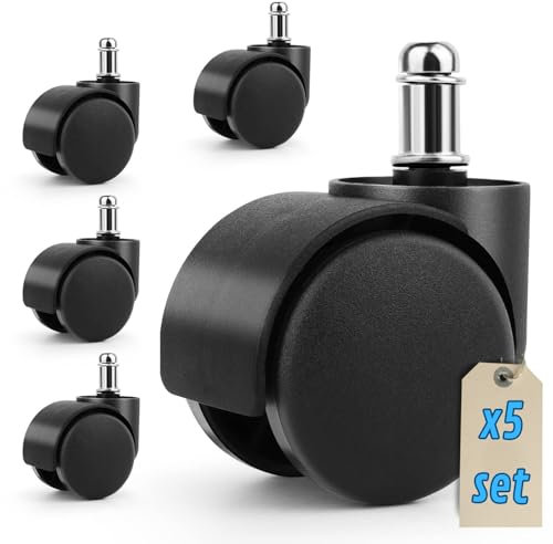 5 Pezzi Ruote per Sedia Ufficio 11x22mm - Rotelle Silenziose e Senza Graffi per Pavimenti Duri e Piastrelle - Ruote per Sedie da Gioco - Rotelle di Ricambio per Sedia Ufficio - Nero - Made in Italy