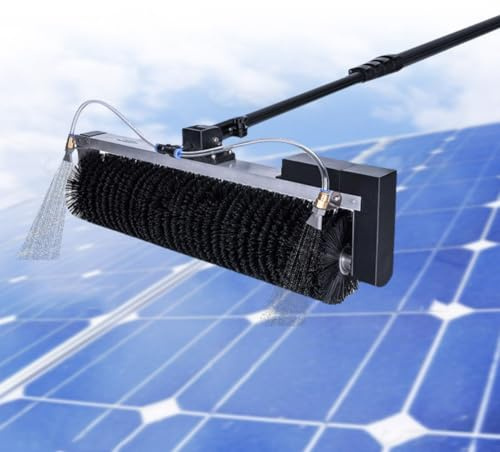 WIANQIAN Solarpanel-Reinigungsstange, Solar-Reinigungsbürste Den Außenbereich, Rotierende Bürste Zur Reinigung Von Solarmodulen, 64 cm Rollenbürstenkopf, Automatische Wassersprühung Black-7.5m