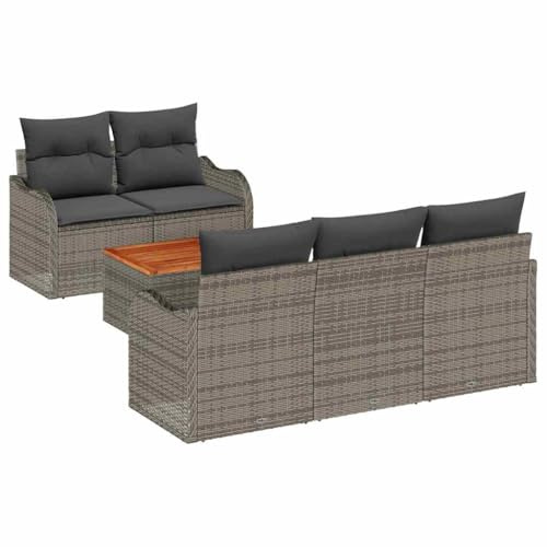 vidaXL Trädgårdsoffset med kudde med lagring med kudde 6 pcs Grå, Trädgård och Terrass, Modern, Hållbar Rattansoffa, Modulär Utomhusmöbel, Patio Lounge, Uteplatslösningar