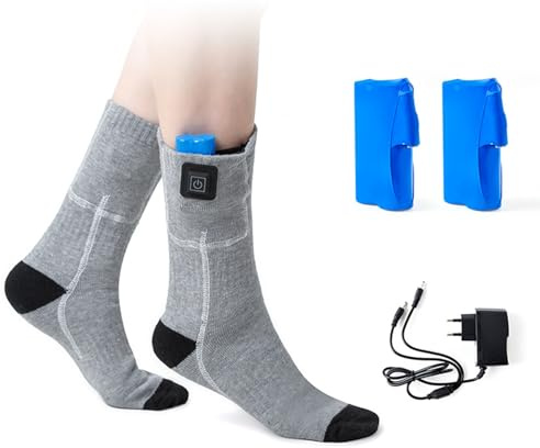 Calze Riscaldate a Batteria,Calze Riscaldate Elettriche per Uomo e Donna,Lavabili Calzini Riscaldati Elettrici per Campeggio,Escursioni,Pesca(Gray)
