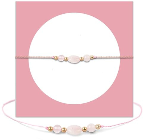 Maitawa Rosenquarz Armband Damen mit Verstellbarem Band & Geschenkbox