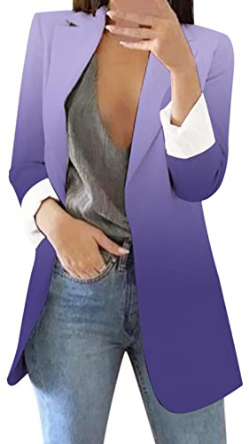 Generisch Chaqueta de invierno para mujer con estampado, traje formal de manga larga, para negocios, oficina, chaqueta, abrigo, blusa, Color lila claro., M