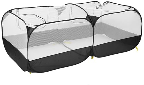 Generic Pluma de Pollo Portátil Plegable con Cubierta de Red Transparente para Gallina Pato Conejo, Gallinero de Animales Pequeños Fácil de Limpiar para Jugar Al Aire Libre Negro 68.90x33.46x25.79in