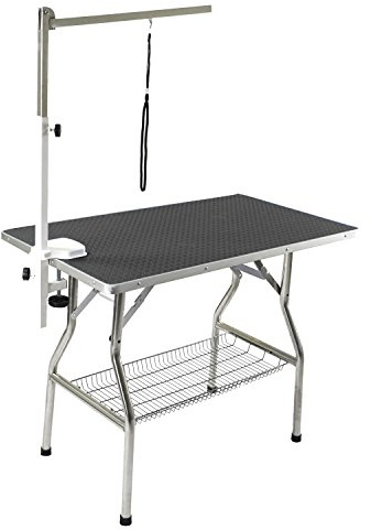 Flying Pig 32 Small Size Heavy Duty Stainless Steel Frame Foldable Dog Pet Grooming Table (32x21, Black)