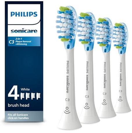 Philips Sonicare C3 Two-in-One - Genuine Replacement Electric Toothbrush Heads, White, 4 Pack One Year Supply, HX9044/65