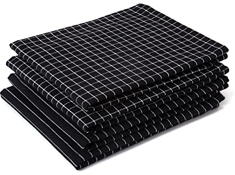 Encasa XO Paños de Cocina 28x18 in 70x45 cm (Juego de 4 Piezas) Acabado Antibacteriano, algodón orgánico, Altamente Absorbente para la Limpieza de Platos - Negro