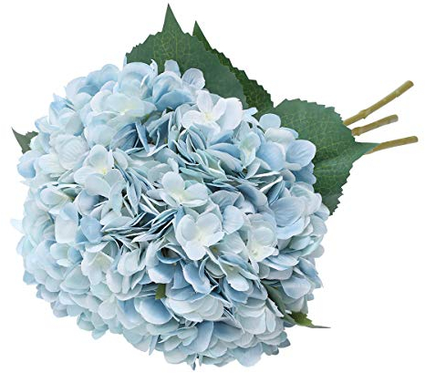 Tifuly Artificial Hydrangea Flowers, 5 PCS Realistic Single Long Stem Silk 6.6 Inch Flower Head Hydrangea Bouquets for Wedding, Home, Hotel, Party Decoration, Floral Arrangement (Blue)