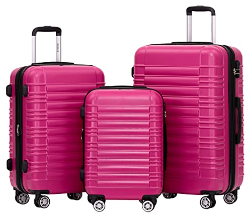 BEIBYE Hartschalen Koffer Trolley Rollkoffer Reisekoffer Zwillingsrollen Kofferset (Peach, Set)