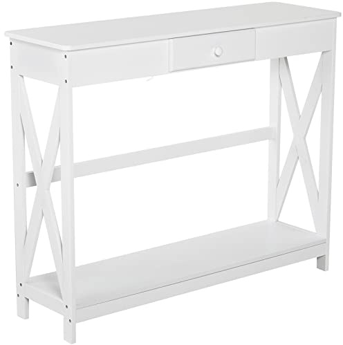 HOMCOM Mesa de Consola Mesa de Entrada con 1 Cajón 100x30x81 cm Blanco