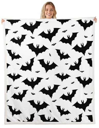Feelyou Bat Fuzzy Throw Blanket Soft Fluffy Fleece Blankets Black and White Microfuber Plush Blankets 60X80