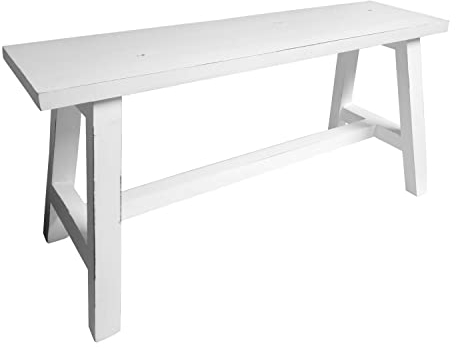 1a-Handelsagentur Träsittbänk, vit, använt utseende, 90 x 35 cm, golvbänk, träbänk, lanthusbänk, bänk
