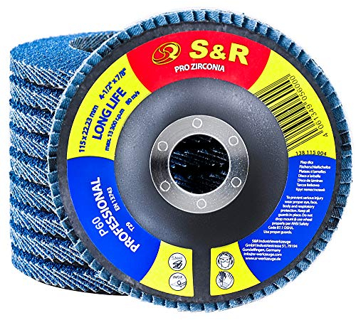 S&R 10 Dischi Abrasivi a Lamelle 115mm- P60 x Legno Acciaio INOX Metallo. Lamellari x Smerigliatrice di tutte le Marche