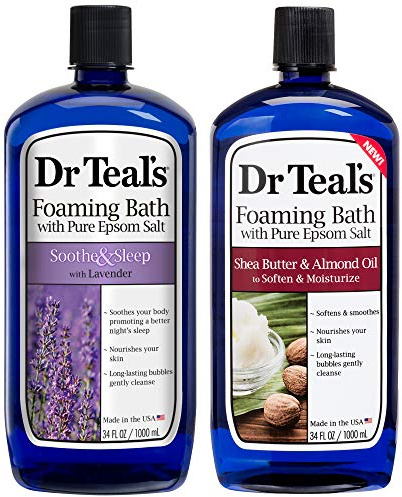 Dr. Teal's Foaming Bath Variety Gift Set (2 Pack, 34oz Ea.) - Soothe & Sleep Lavender, Moisturizing Shea Butter & Almond Oil - Essential Oils Blended with Pure Epsom Salt Ease Pain & Relieve Stress