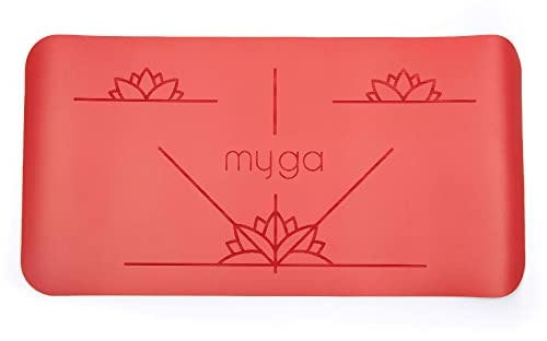 Myga - RY1333 - Alignment Yoga Pad Mat - Non-slip Pads for Extra Cushioning with your Knee - Elbow and Hand Support - 66 x 34 cm - 5mm Thickness - Red