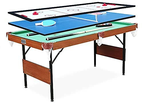 RACK Crux 55-Inch Folding Billiard/Pool Table (Green 3-in-1 Multi Game) – Budget, Foldable, Indoor, Table Top, Mini Pool Table for Adults & Kids