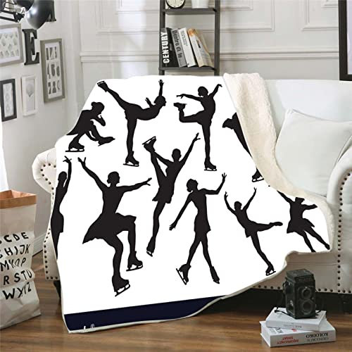 Kuscheldecke Flauschige 150x200 XL Eiskunstlauf in Weiß, Weiche Plüsch Decke für Kinder Adulte, Warm Flanell Fleecedecke Wendedecke Wohndecke für Bett, Wolldecke Sofadecke Tagesdecke