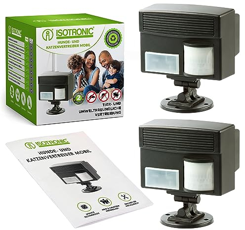 ISOTRONIC Hundevertreiber Hundeschreck Katzenvertreiber, Batteriebetrieben - Wetterfest - Ultraschall Katzen Vertreiber/Katzenschreck (2)