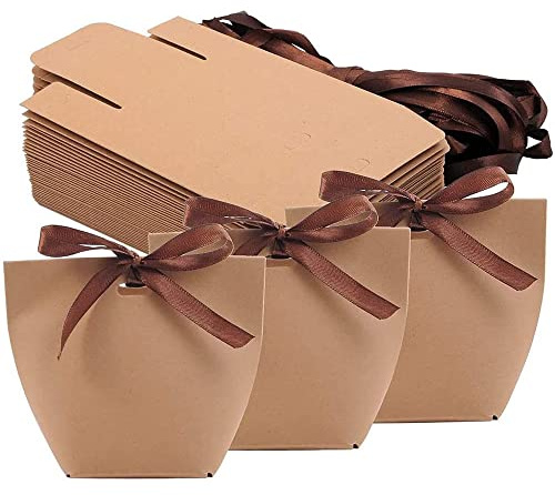 20 Stück Braune Geschenkboxen Aus Kraftpapier, Süßigkeit Geschenkboxen, Süßigkeit Kästen,Geschenkverpackung Box, Hochzeit Bevorzugungen Box, mit Schleife, für DIY, Hochzeit, Party, Festival