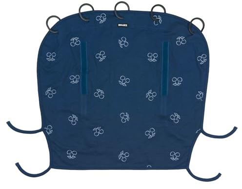 Dooky - Sonnenschutz für Kinderwagen, Buggy & Babyschale - Blau mit Kirschen - Sonnensegel Wetterschutz, Regenschutz Kinderwagen, Sonnenschutz Buggy, Sonnenschirm - Baumwolle - LxBxH = 26x3x18 cm