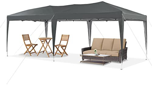 LEMROE Gazebo Marquee 3 x 6M with Rainproof Canopy and Heavy Duty Powder Coated Frame Event Shelter for Garden Patio Outdoors (grey-no sidewalls)