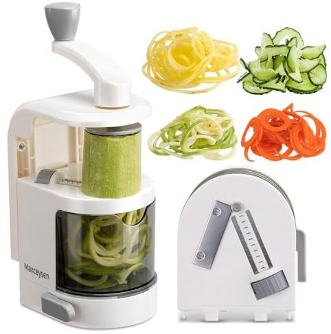 Maxceysen Vegetable Spiralizer 4in1 Rotating Blade Veggie Spiralizer Zucchini Noodle Maker with Strong Suction Cup Spiral Vegetable Cutter Slicer