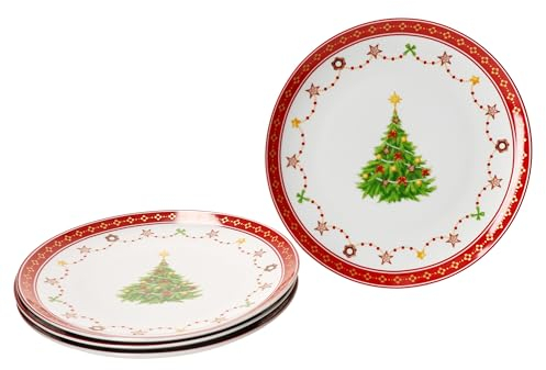 MamboCat Weihnachtstraum 4er Set Gebäckteller Ø26,8cm I große Porzellan-Speiseteller für 4 Personen mit Weihnachtsdekor I Essteller für Kekse & Co I Service für Weihnachten, Advent & Nikolaus
