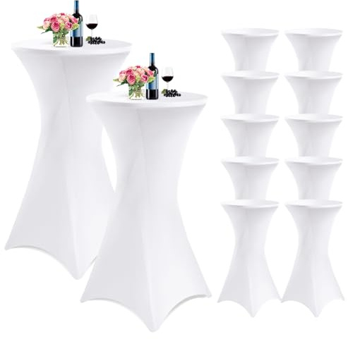 Showgeous Weiß Stehtisch-Stretchhussen 10er-Set,Ø60-65cm | Hochzeiten und messen Dehnbar,blickdicht,schmutzabweisend,waschbar und mit verstärkten fußtaschen