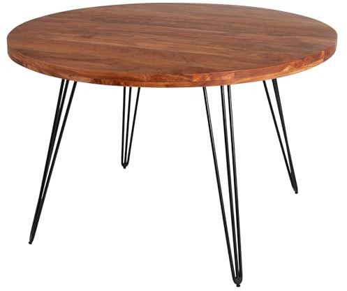 Riess Ambiente Esstisch Scorpion 120cm - schwarz Natur - Akazienholz | Massiv, hochwertig, individuelle Maserung, stabile Konstruktion, Unikat, Hairpin-Design, Belastbarkeit: 30 kg, Metallgestell