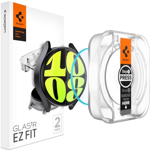 Spigen EZ Fit Härdat Glas [2 Stycken] för Samsung Galaxy Watch 7 (44mm) | Ej kompatibel med skal, Enkel installation, Kristallklart, 9H hårdhet