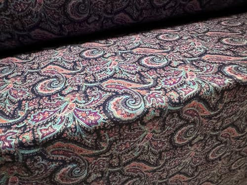 Sweatshirtstoff, French Terry, Loopback, Paisleymuster, Marineblau und Rosa, Meterware