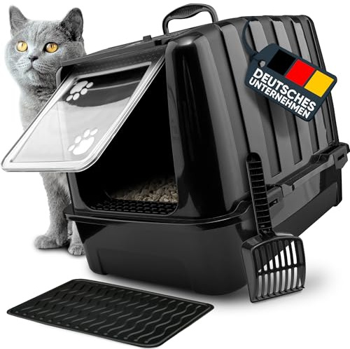 CROPLAS Katzenklo mit Deckel und Aktivkohlefilter, Katzenklo groß geschlossen, Katzentoilette geschlossen mit Klappe, geschlossene Katzentoilette mit Deckel groß, Katzen Klo XL große Katzen, schwarz