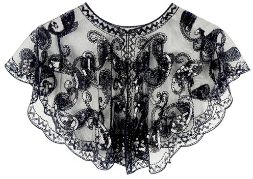 XDGBGFN 20-talet sjal kvällskappa, en halsduk aftonklänning med paljetter, retro kostym tillbehör för bal, fest, bröllop, svart, one size