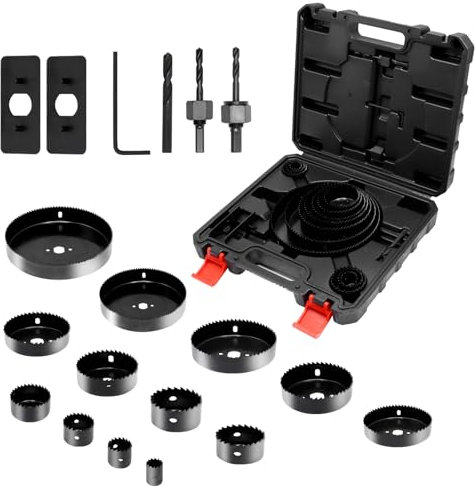 CCLIFE Lochsäge Set Ø19mm-152mm 19tlg Lochbohrer Lochkreissäge Schnitttiefe 25mm für Holz, Kunststoff, Gipskarton