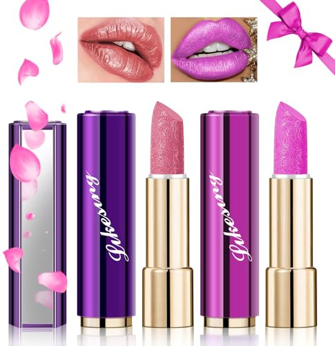 Likesing 4 Piezas Purpurina Pintalabios Permanente Rojo Labiales Larga Duracion Labial Lip Tint Gloss Stain Brillo Tinta Barra de Labios Tinte Labios Lipstick Maquillaje Mujer Regalo Cumpleaños