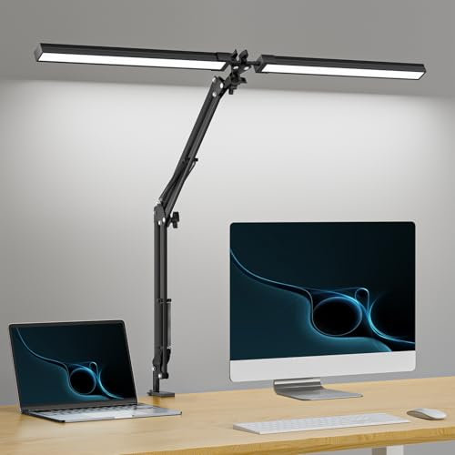 iVict LED Desk Lamp with Clamp, 24W Super Wide Desk Light for Home Office, 3 Color Modes X 10 Brightness Levels, Computer Monitor Light, Table Lamp for Study, Office, Working - Black