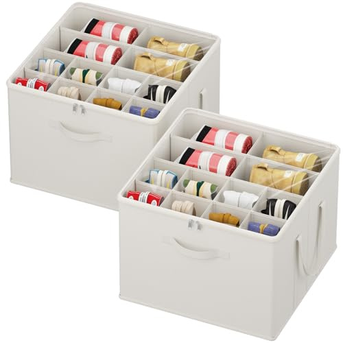 Lifewit Schuhorganizer für 16-32 Paar, Großer Schuhschran für Closet mit Unterteilungen und Deckel, Platzsparende Schuhkarton mit Griffen für Schuhaufbewahrung, Weiß, 2er Set