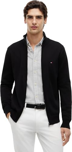Tommy Hilfiger Jersey con Cremallera Hombre Essential Cotton Zip Thru con Cuello Alto, Negro (Black), S