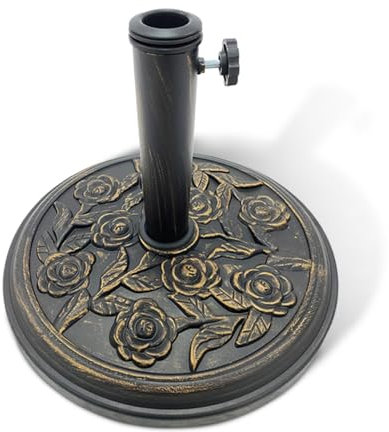 KEPLIN 20kg Cast Iron Effect Parasol Base with Floral Pattern – Heavy Duty Garden Patio Furniture Stand for Umbrella, Canopy, Gazebo, Awning etc. – Diameter 45mm (20kg, Bronze)