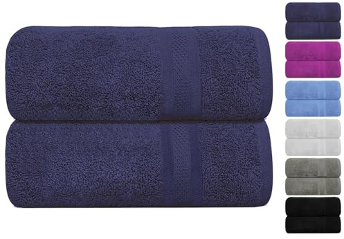 Large Bath Towels Pack of 2 Pieces 100% Ring Spun Egyptian Cotton 600gsm Luxury 70x140cm Towels for Pool, Spa, and Gym Thick Durable and Highly Absorbent Hotel Quality Quick Drying Towels (Navy)