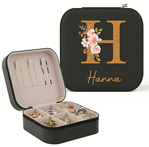 iDIY Personalisiert Schmuckkästchen mädchen Reise kleine - organize Schmuckbox mit Name und Buchstaben für Frauen Mädchen-Schwarz