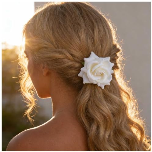 Cybche Pince À Cheveux Rose Barrette À Fleurs Blanches Épingle À Cheveux Fleurie Épingle À Cheveux Fleurie En Tissu Pince À Cheveux Fleurie Barrette Latérale Accessoires Décoratifs Pour Femmes