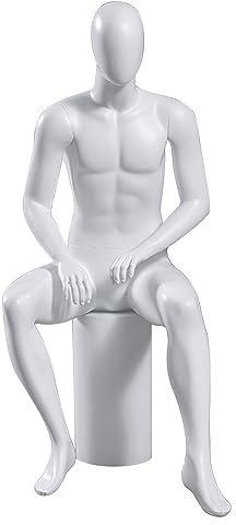 XSDAJSD Sitzende männliche Schaufensterpuppe, Ganzkörper, Fiberglas-Schneiderpuppe, Torso, glänzende Schaufensterpuppe mit Köpfen und Sockel, männliche Modellschaufensterpuppen (weiß)