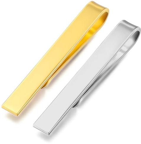 QZKJQDD 2 Stück Krawattennadeln für Herren, Edelstahl Krawattenklammer, Krawattennadel, Tie Clip Set Silber Gold Silber für Krawatten Männer Alltag Hochzeit Jahrestag Geschäft